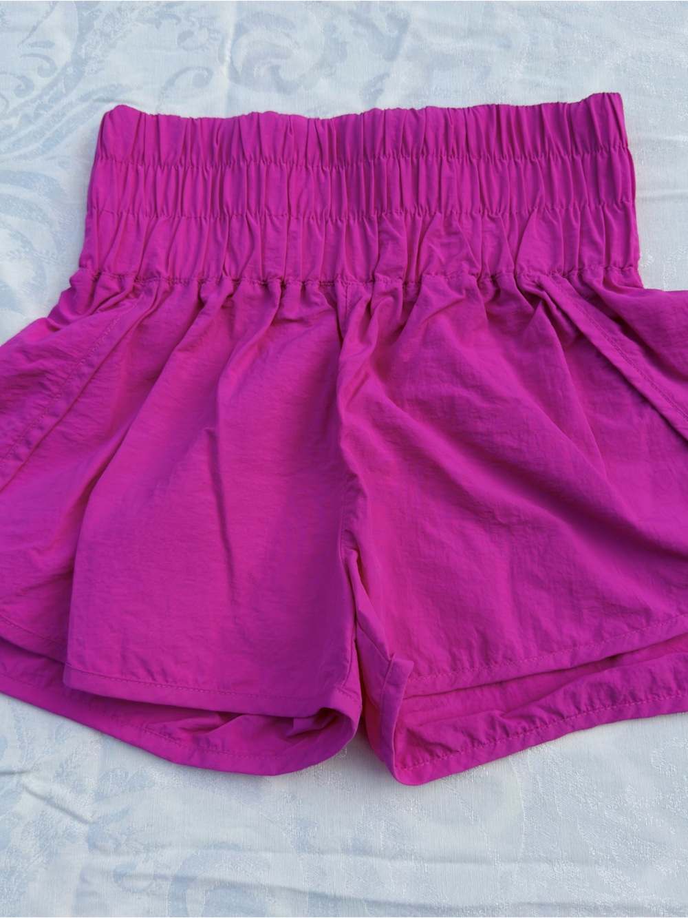Zenana Outfitters Smocked High-Waist Athletic Shorts in Magenta